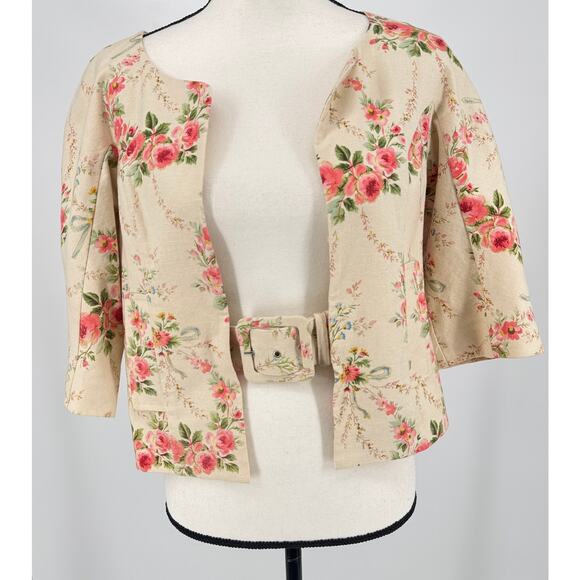 Manoush Beige Women's 38/4-6 Floral Beige Cropped Jacket with Belt - Picture 1 of 9